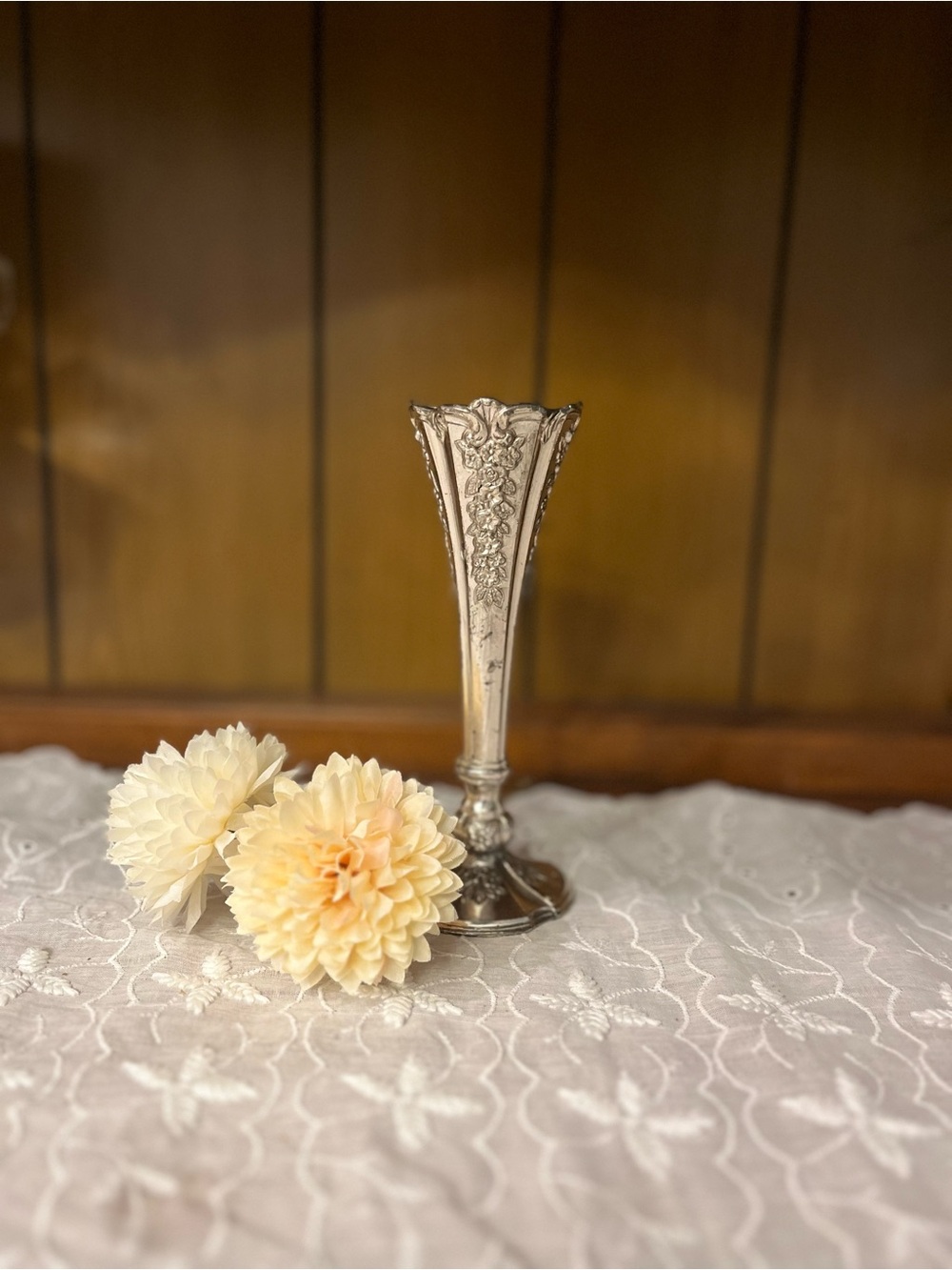 Vintage Silver-Plated Floral Bud Vase